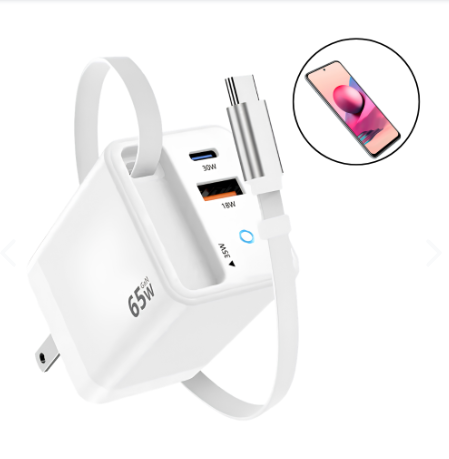 Cargador 65W Cable Tipo C Retractil GaN