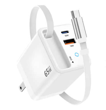 Cargador 65W Cable Tipo C Retractil GaN