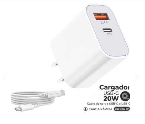 Cargador 20W Usb Cable Tipo C Carga