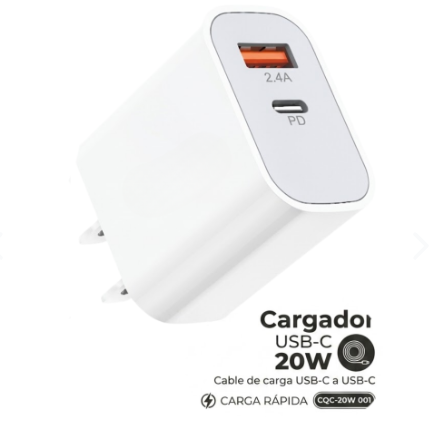 Cargador 20W Usb Cable Tipo C Carga